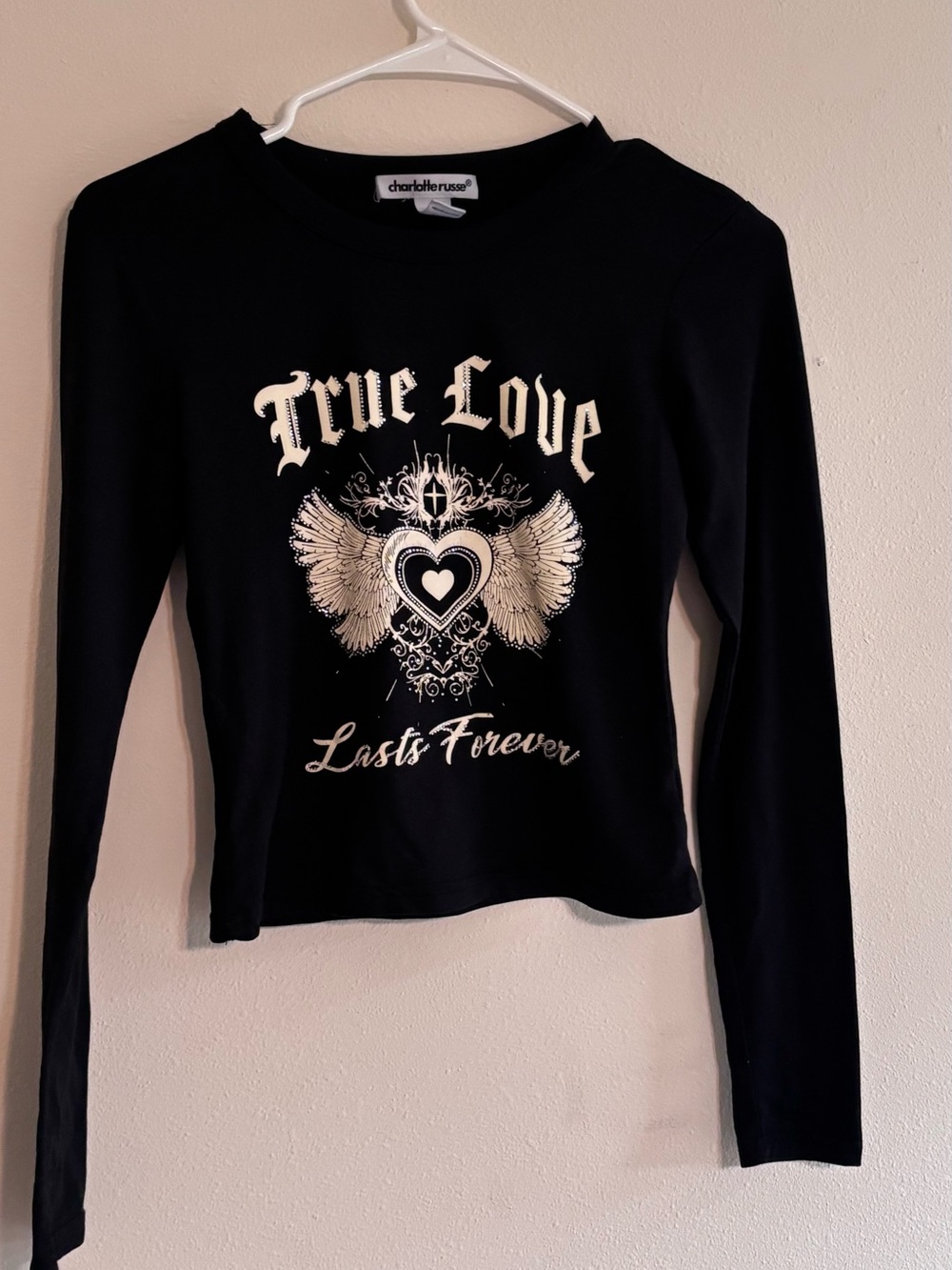 Charlotte Russe Black 'True Love' Graphic Long Sleeve Tee